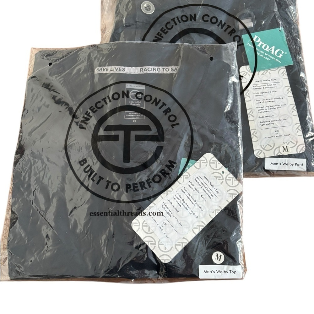 NWT Mens Scrubs Set Size M Top & Trousers Black In Original Packaging $110 MSRP